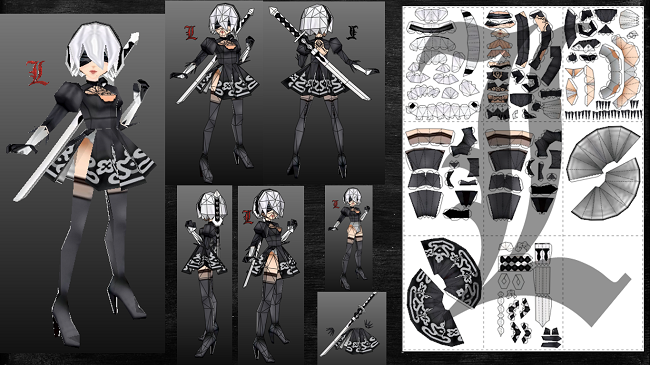 Nier Automata 2B Low Poly Paper craft 2bnier